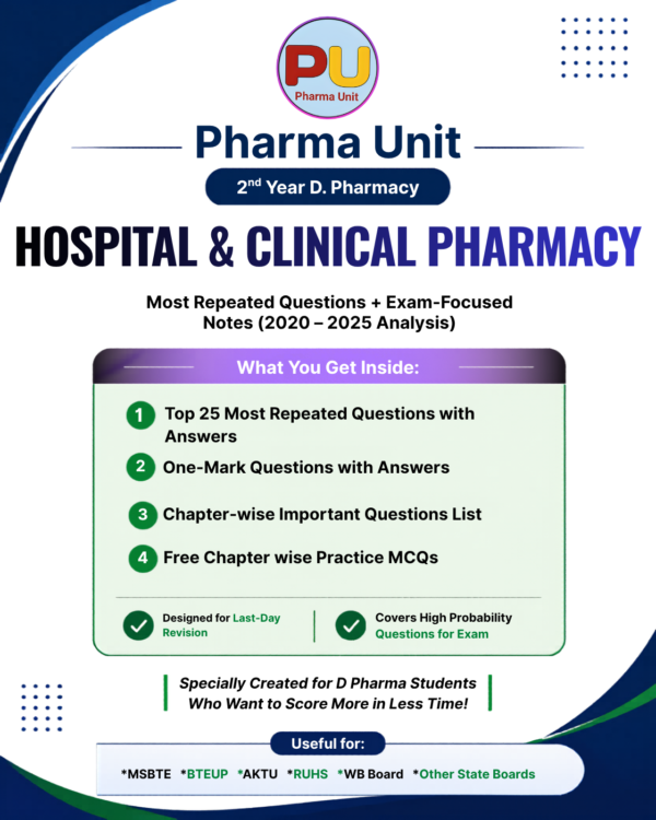 Hospital and Clinical Pharmacy Complete IMP Pdf Notes – Pharma Unit